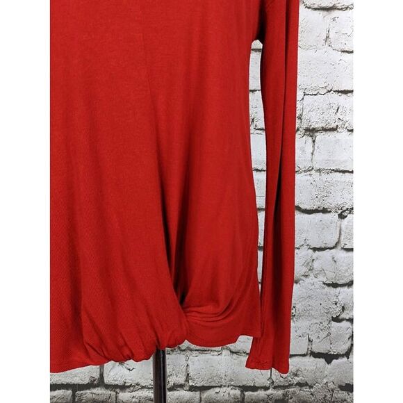 BORDEAUX Knot-Front Ribbed Knit V-Neck Tee Soft Stretchy Versatile Casual Small - Picture 4 of 7